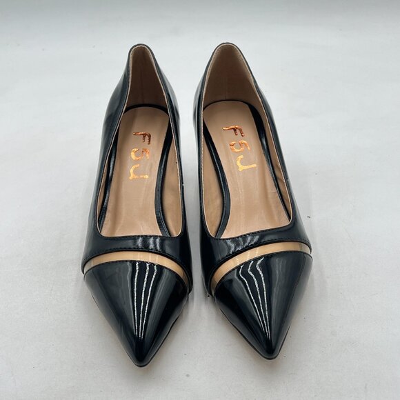 FSJ Black Women Comfy Clear Pointed Toe Pump Kitten Low Heel Slip On Office Shoe - Picture 3 of 8